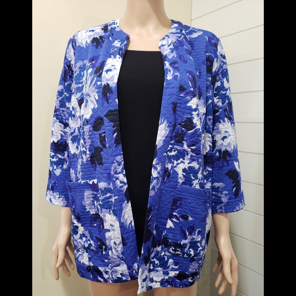 Isaac Mizrahi Royal Blue Floral Lightweight Jacket- Size Medium